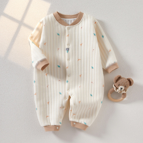 Baby jumpsuit autumn long-sleeved three-layer warm thick romper non-hooded spring and autumn baby clothes baby autumn clothes