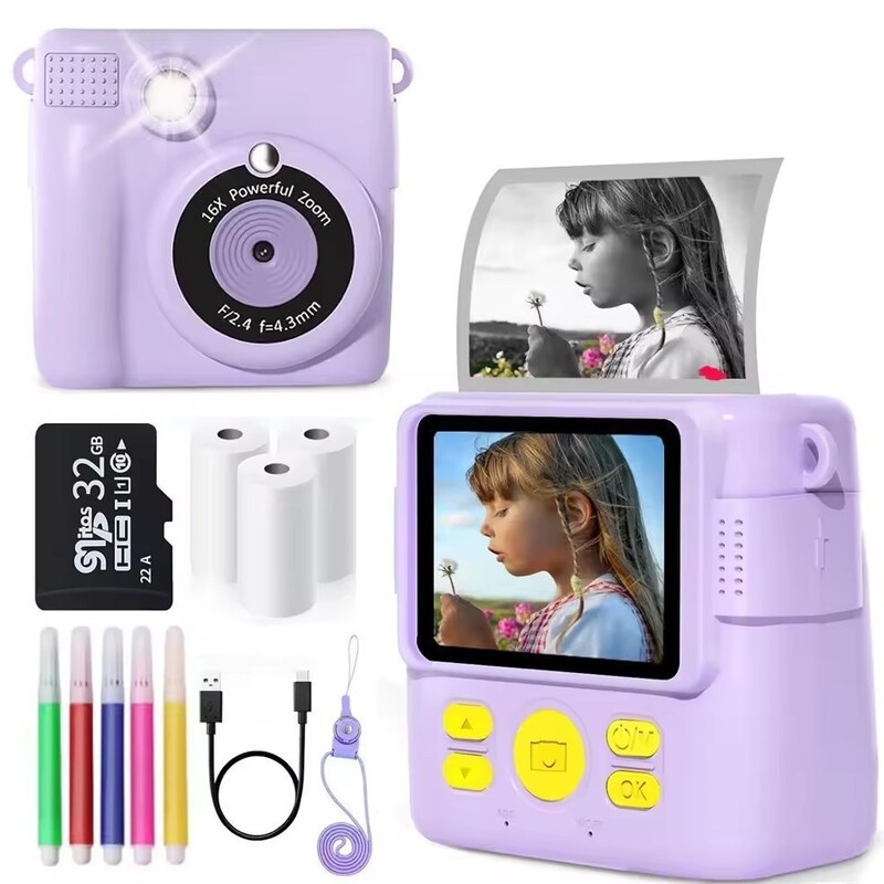 Polaroid Kidsren's Camera Thermal Printing Camera Cartoon Smart Toy DIY High-Definition Mini Slr Gift