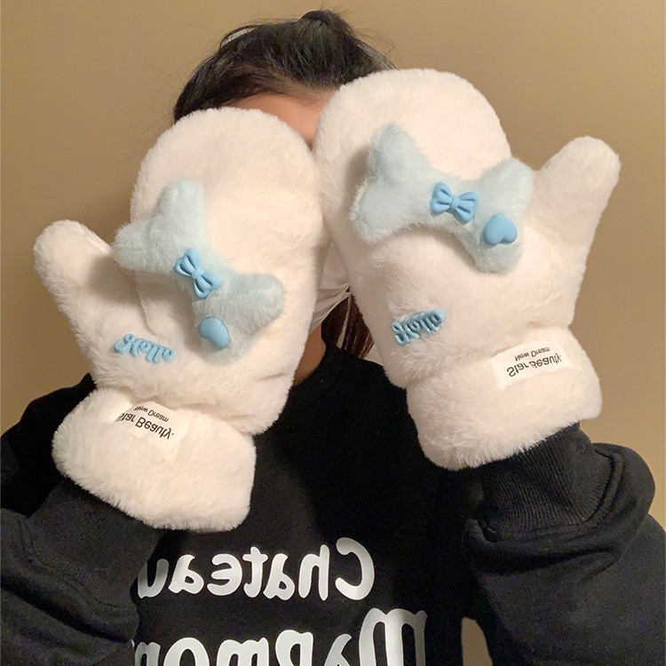 Stile coreano carino caldo peluche ispessito inverno sci ciclismo antivento antifreddo cartone animato collo appeso a cinque dita_voghion.com