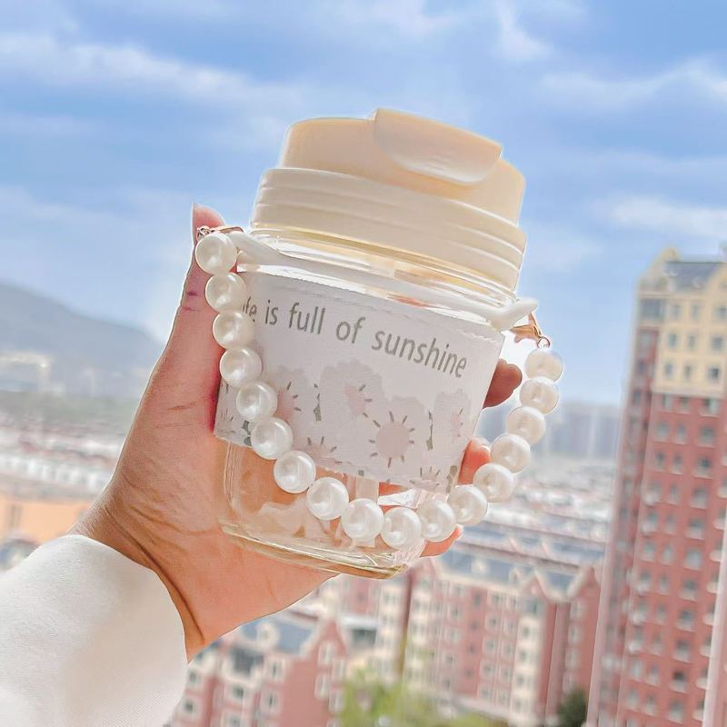 ファッション真珠の取っ手の杯のネットの赤い地面はダブルの飲み物の杯の事務室のコーヒーのストローの杯の広告の小さい贈り物のコップを押します。|undefined