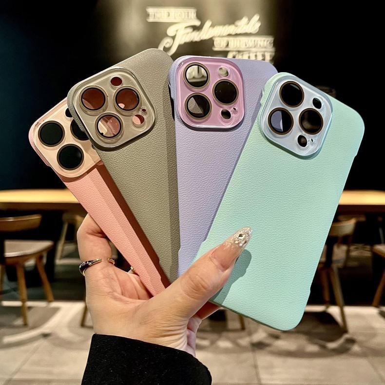 Simple color sólido sin bordes patrón de lichi para iphone16ProMax funda para teléfono móvil Apple 14 15 pareja 13 nuevo