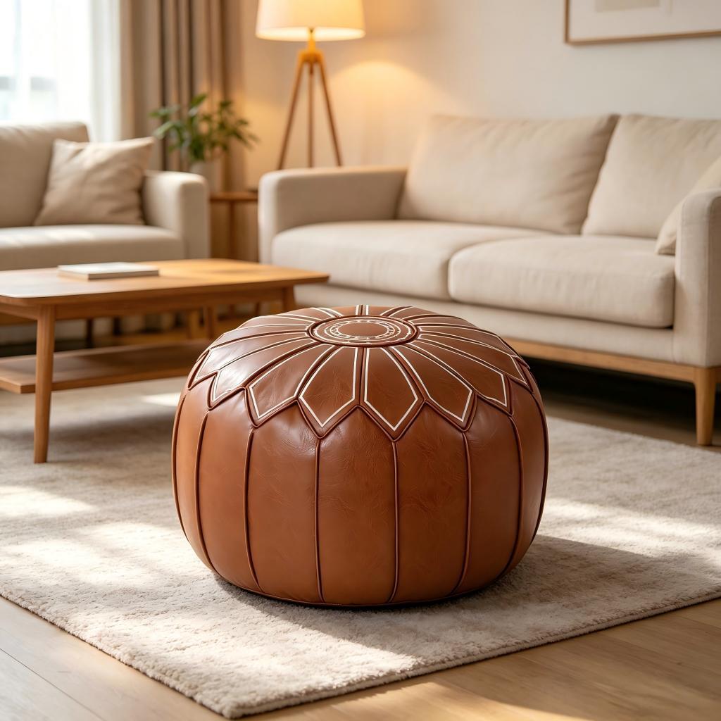 American-style waxed leather pumpkin storage ottoman, multifunctional home storage ottoman for storing old clothes, durable low-foot stool for entryway