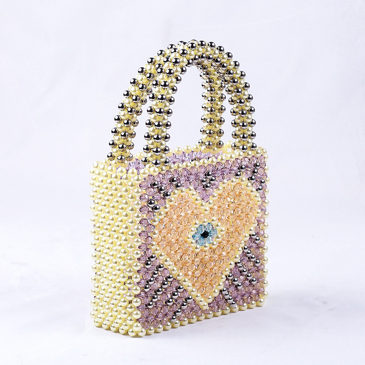 New Year Festival Women's Medium Arylic Heart Shape Elegant Streetwear Beading Weave Square Open Handbag