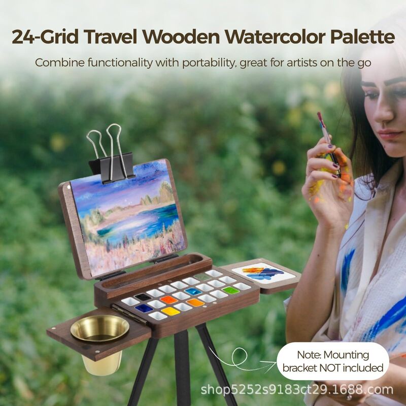 Solid Wood Creative Paint Box Foldable Portable Drawing Board Divided Paint Packaging Box Travel Painting Box