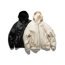 2025冬季新款潮牌加厚保暖连帽派克棒球服男短款PU皮羽绒服外套