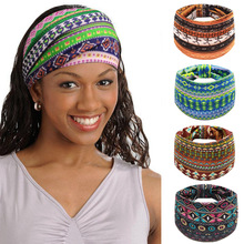 欧美爆款波西米亚女士弹力发带非洲时尚印花宽边头巾运动瑜伽发带