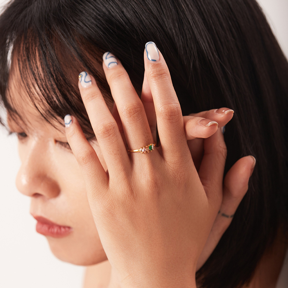 Fashion Geometric Stainless Steel Open Ring Plating Zircon Copper Rings