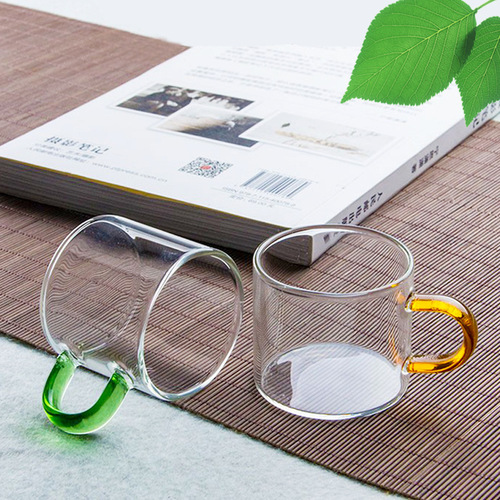 Zhenqi Factory Wholesale Creative Color Handle Glass Tea Set Accessories Home High Borosilicate Glass Water Cup
