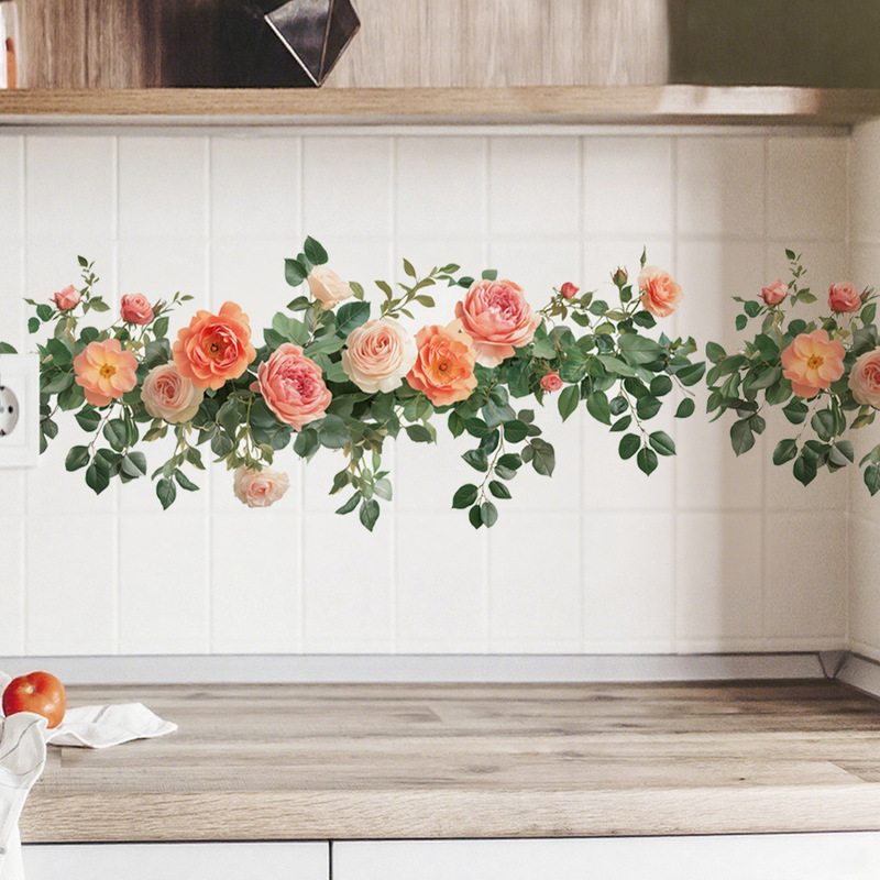 Rose Vine Corner Line Wall Stickers Beautify Kitchen Bedroom Living Room Wall Decoration Stickers Renovate Bathroom Bathtub Stickers