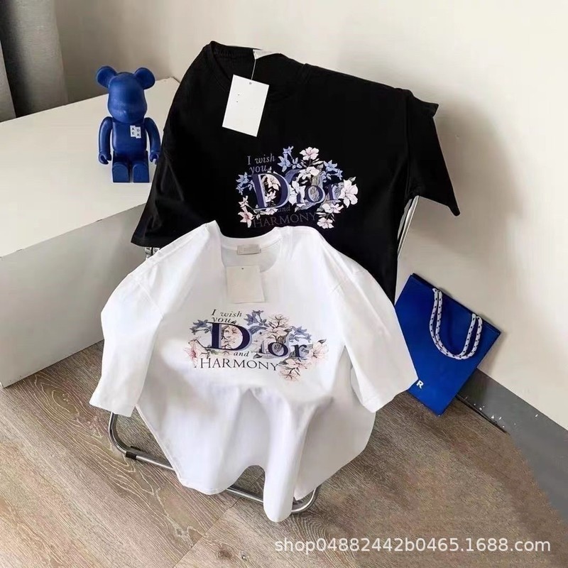 DIO迪家新款联名棉半袖印花圆领短袖男女情侣款宽松休闲棉短袖T恤|undefined