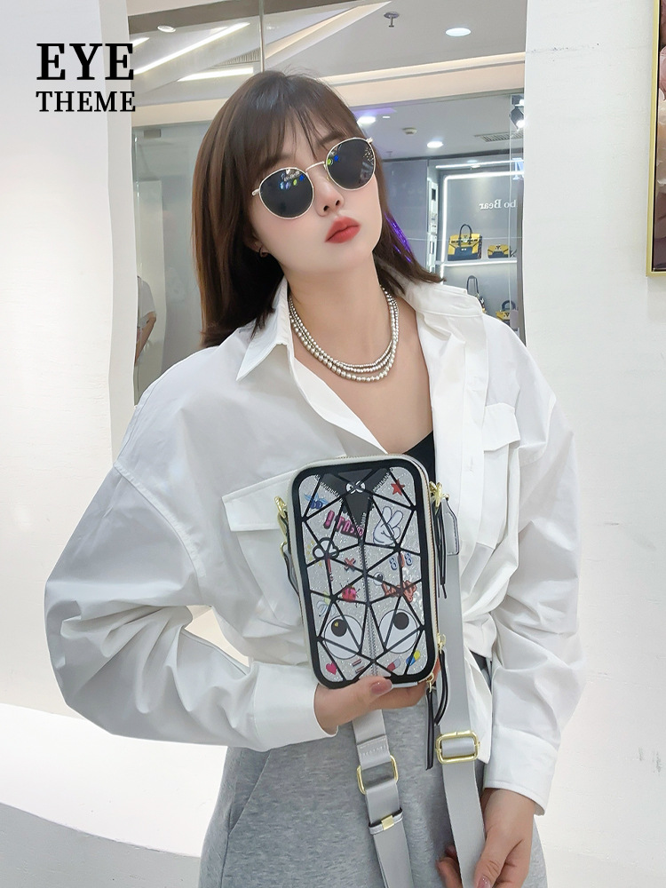 Sequinilla especial para mujeres bolsas de teléfono móvil empalmado impresión tarjeta de cremallera bolsas de cámara diseño de moda 2664 #