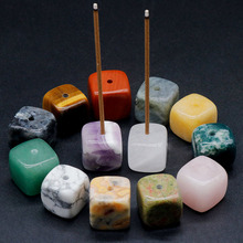 天然石 水晶玛瑙方块香托 线香底座 水晶香薰石插小摆件 跨境货源