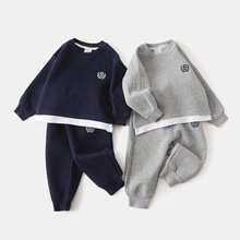 时尚韩版套装2026新款儿童卫衣运动裤两件套男童假两件运动套装潮