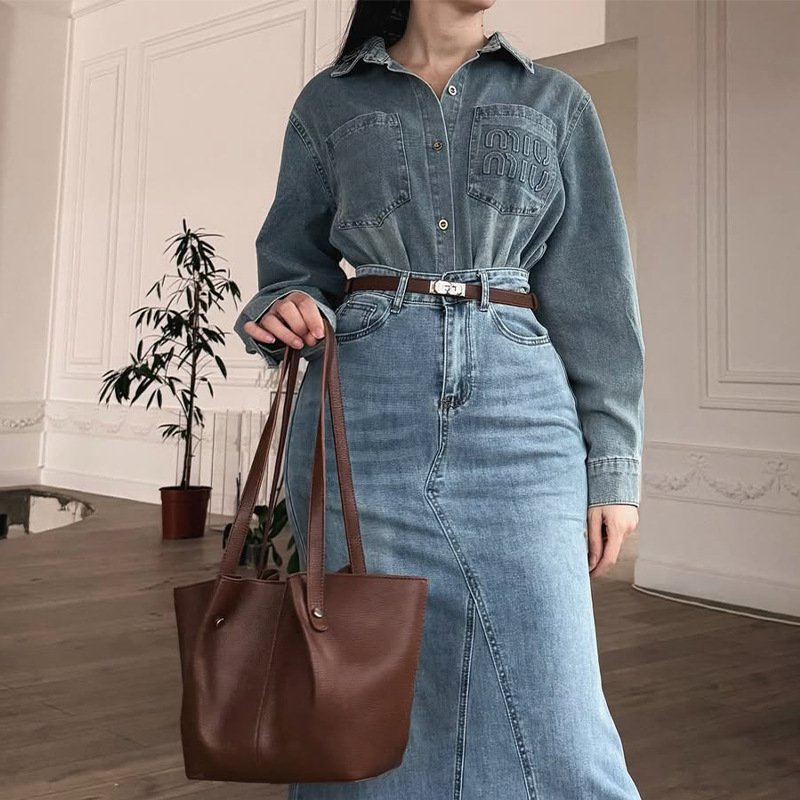 2025年秋季新款女装欧美亚马逊跨境外贸POLO领修身拼接牛仔裙套装|undefined