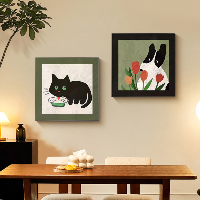 Medieval Style Restaurant Decorative Painting Dopamine Cartoon Animal Combination Bedroom Mural Retro High-End Living Room Hanging Painting