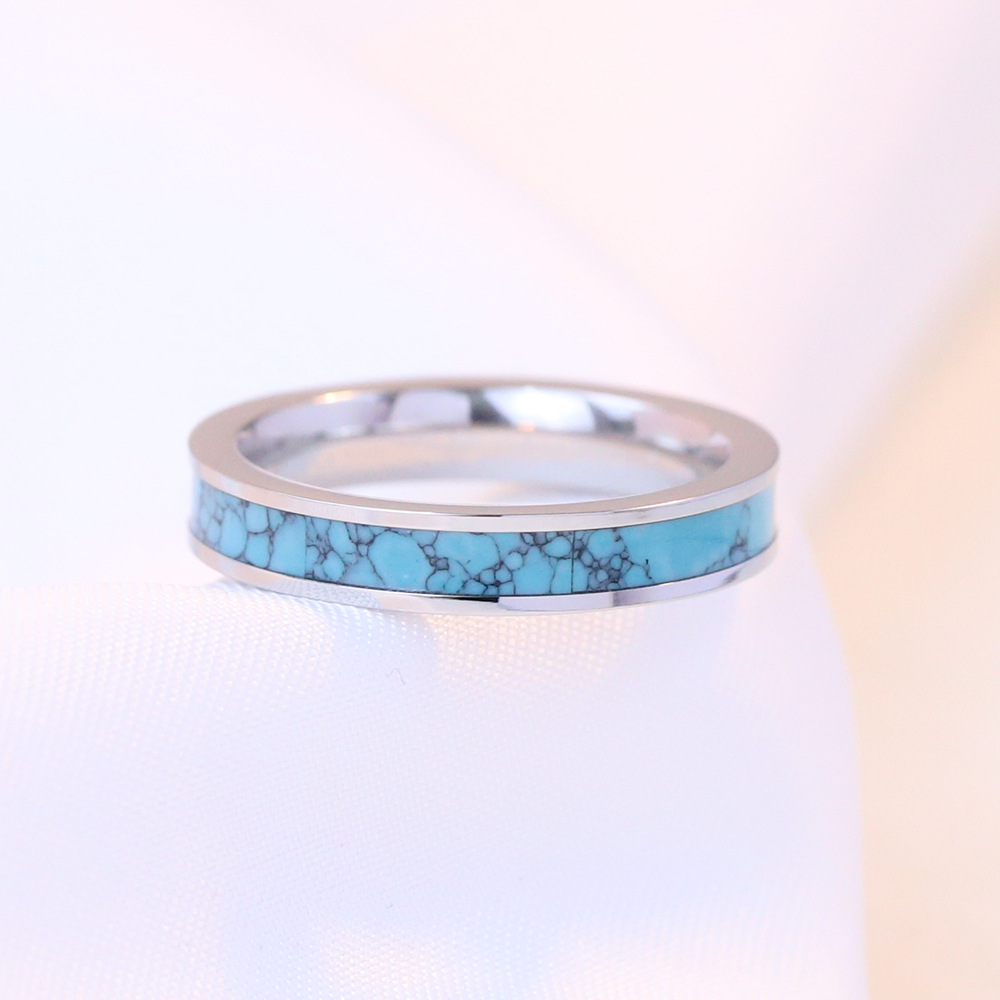 Simple Style Round Titanium Steel Inlay Turquoise Rings