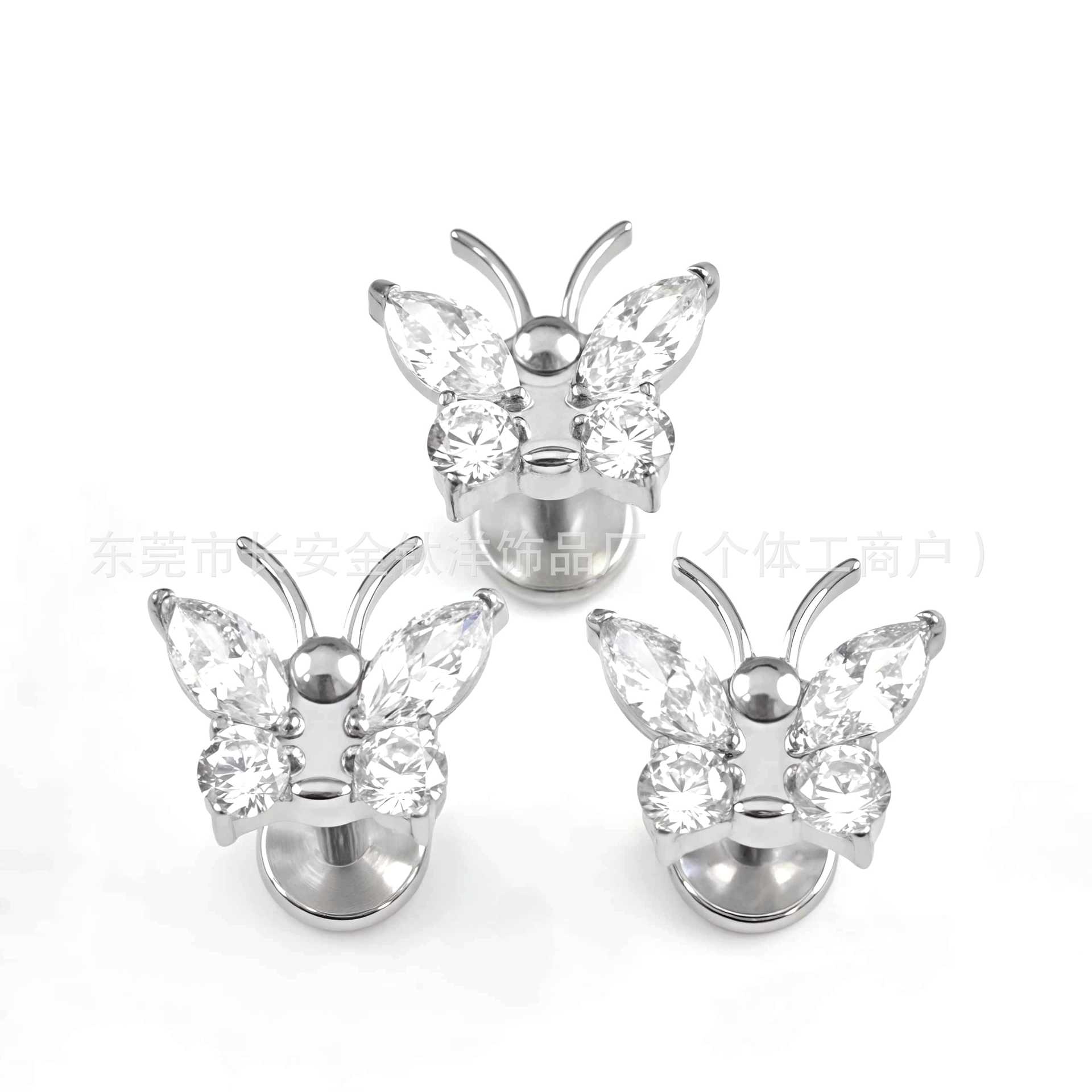 F136 Titanium Butterfly Tentacle Earrings Set with 5A Zircon Lip Nails G23 Titanium Alloy Body Piercing Jewelry detail image 8