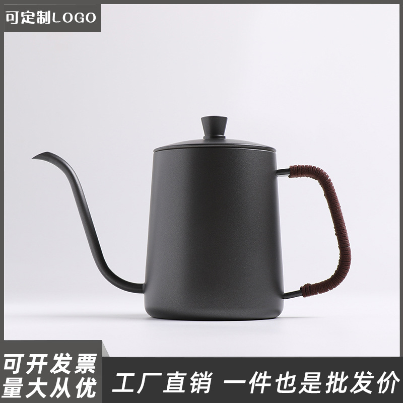 Acero inoxidable teflón mano olla con tapa hogar boca larga colgando oído goteo cafetera engrosada boca fina olla aparato