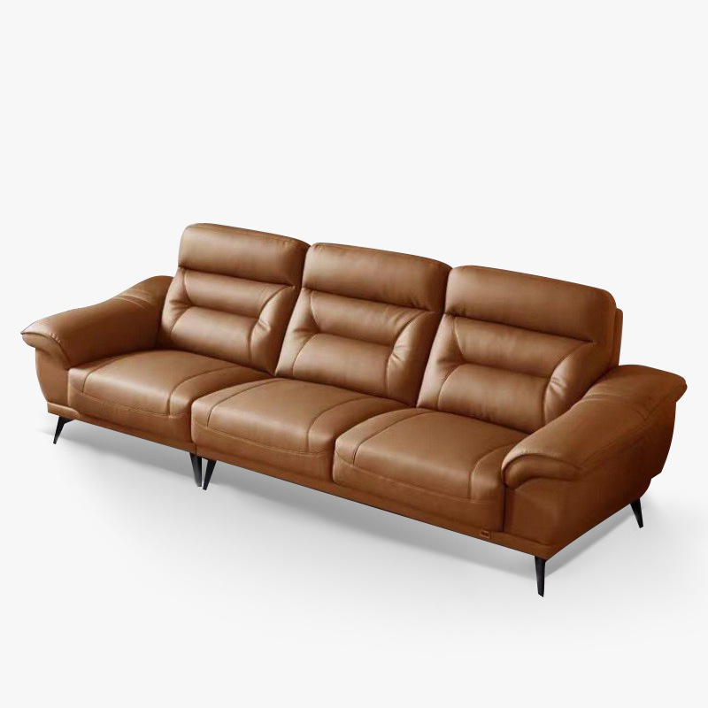 極簡頭層黃牛皮真皮沙發客廳家具高靠背中古風簡約直排組合沙發