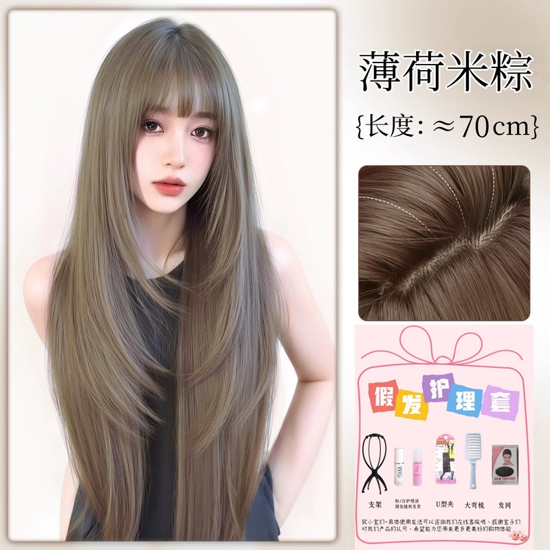 假发全头套女夏季潮流美式亚麻灰棕高层次修颜Lolita日常整顶假发|undefined