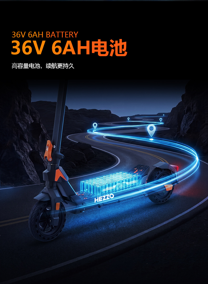 Exclusive cross-border supply of HEZZO folding electric scooter with 350W power, a two-wheeled scooter for adult commuting