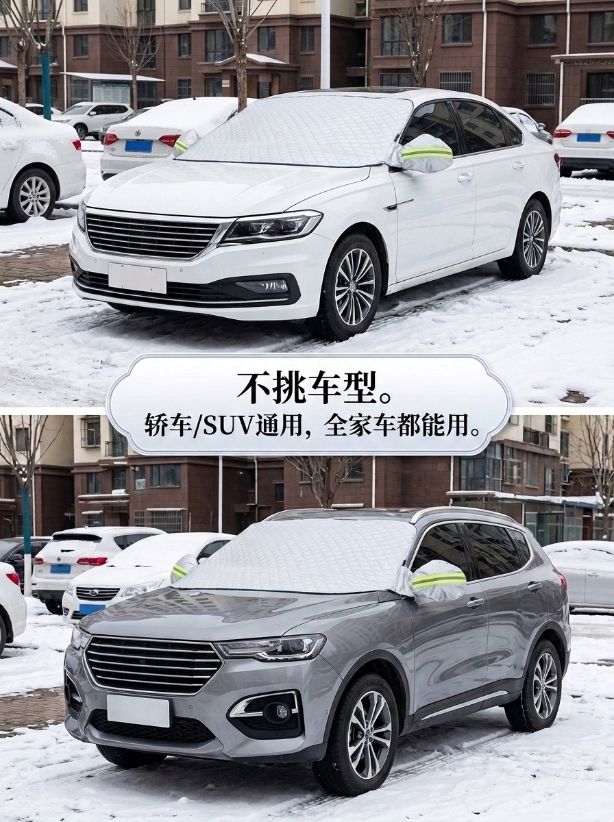 Car snow cover for front windshield, anti-freeze and anti-frost, thickened aluminum film, magnetic half-body car cover, sunshade