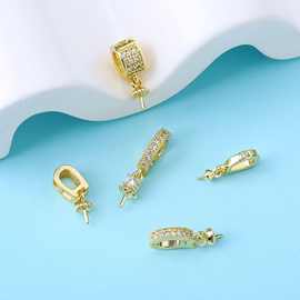 锆石微镶圆筒珍珠吊坠连接器瓜子扣圆扣铜镀18K金强保色DIY饰品扣