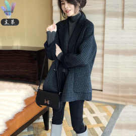 主慕宽松格子西装外套欧洲站2021春季新款欧货时尚气质仿羊绒大衣