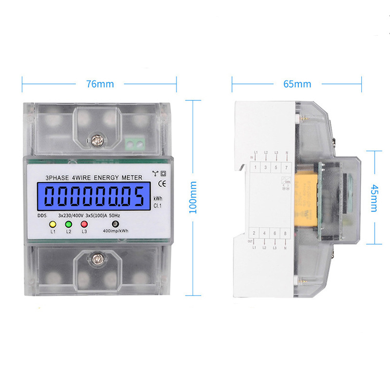 4p alta precisión exportación electrónica medidor de energía eléctrica pista medidor eléctrico carril guía tipo trifásico de cuatro hilos pantalla LCD inglés medidor eléctrico