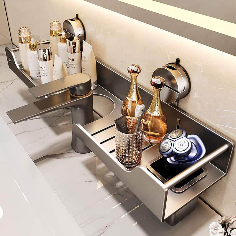 Washbasin Bathroom Toilet Storage Rack Without Punching Wall-Mounted Washstand Mirror Front Faucet Drain Storage Rack