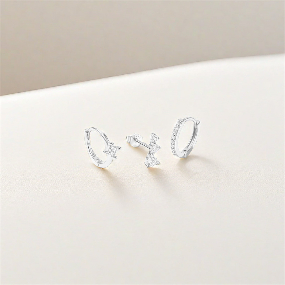 5g Weight 925 Sterling Silver Ear Needle Material December Birthstone Turquoise, Zircon Inlay Material Earrings Classification 3 Pieces Set Quantity Holiday, Daily Occasion 925 Sterling Silver Material Geometric Pattern Women's Gender Plating, Inlay Design Simple Style Style 3 Pieces Set 925 Sterling Silver Turquoise Zircon Geometric Earrings 38