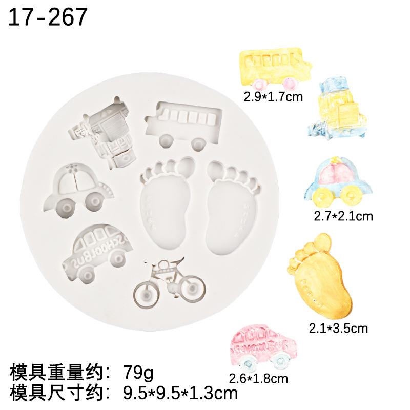 Coche bicicleta pie alimentación botella carta patrón silicona molde pastel hornear bebé juguete serie silicona molde