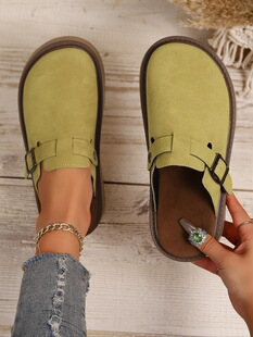J 48764 Cork Platform Closed Toe Slippers ܛľ�����Ь