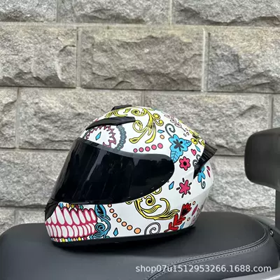 Motorcycle Riding Safety Helmet | Motosiklet kaskı (dəbilqə) - painted-flowers-with-black-mirror-headphone-slot-universal-for-all-seasons-s-head-circumference-52-53-weight-45kg-or-less