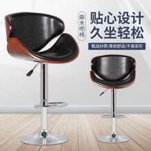 曲木吧椅升降靠背圆凳带轮转椅凳旋转家用现代简约酒吧高脚椅