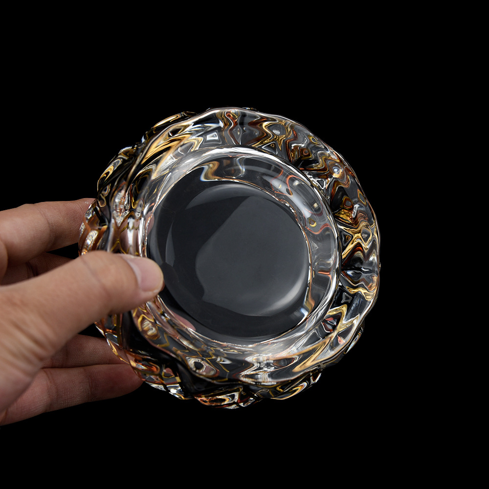 家用办公室创意烟灰缸水晶玻璃客厅高档雪茄烟碟轻奢手工描金烟缸