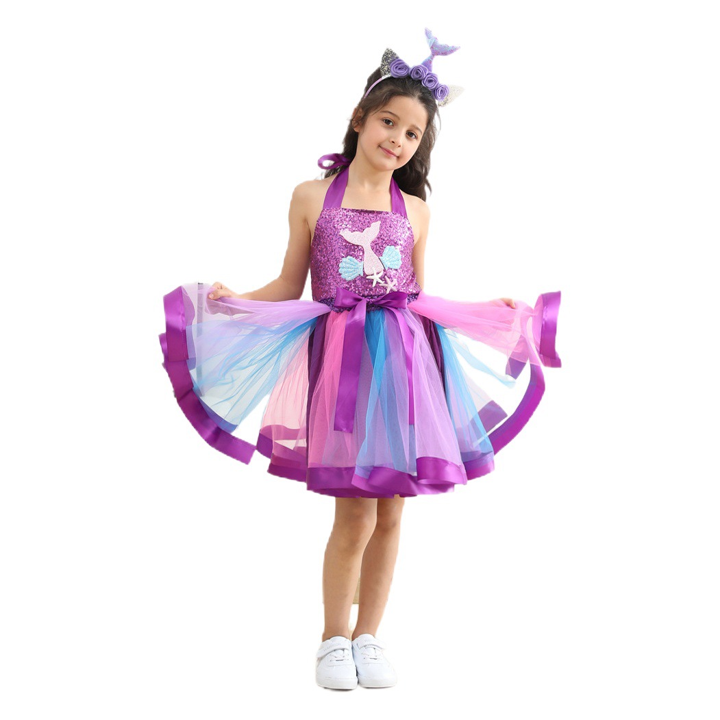 2024 nuevos niños europeos y americanos ropa de lentejuelas niñas vestido sirena flor pettiskirt con forro Tutu falda