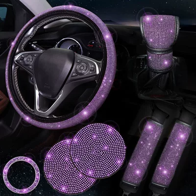 Steering wheel cover cover shiny rhinestone safety - light-purple-roland-38cm