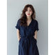 2635 French Linen Shirt dress Women's Summer New Arrival Light Luxury High-End Waist Elegant Cotton Linen Long Skirt