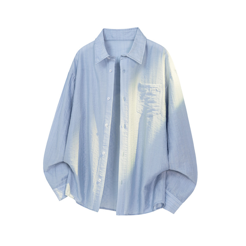 Hong Kong-style Retro Textured Thin Shirt, 2026 Spring New Model, Large Size, Solid Color, Collared, Long-sleeved,_voghion.com
