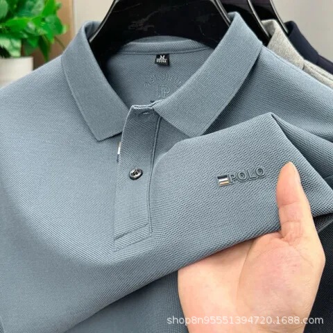 Spring and Autumn New Long-Sleeved and Short-Sleeved Casual Versatile Men's Polo Collar Exquisite Embroidered T-Shirt Tops for Young and Middle-Aged Men