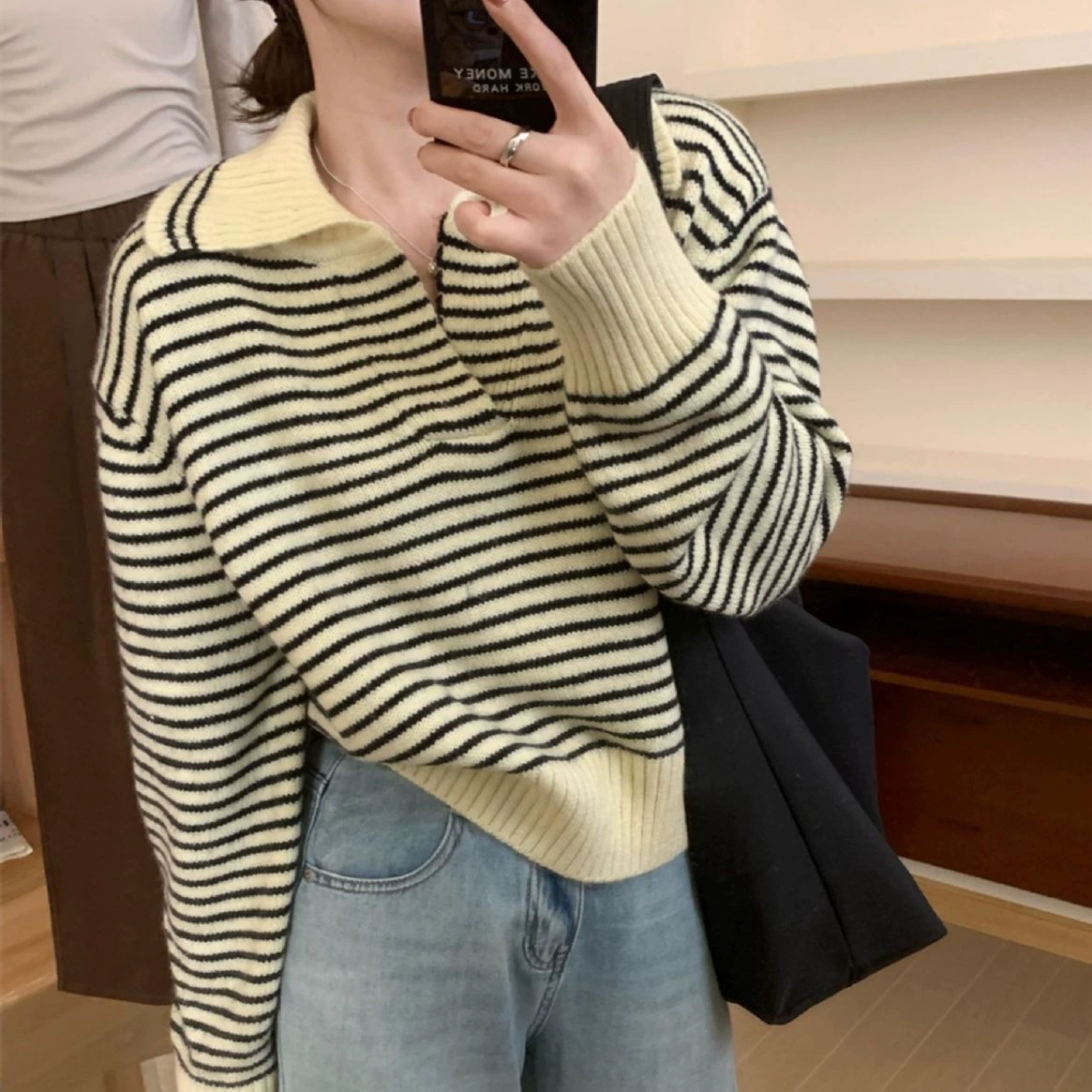 Модный вязаный свитер с воротником-поло в стиле колор-блок с полосками для женщин, осень-зима 2025, новый свободный облегающий пуловер-жакет для женщин