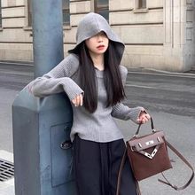 纯欲风韩版时尚连帽卫衣针织衫女外穿修身毛衣秋冬新款打底衫上衣