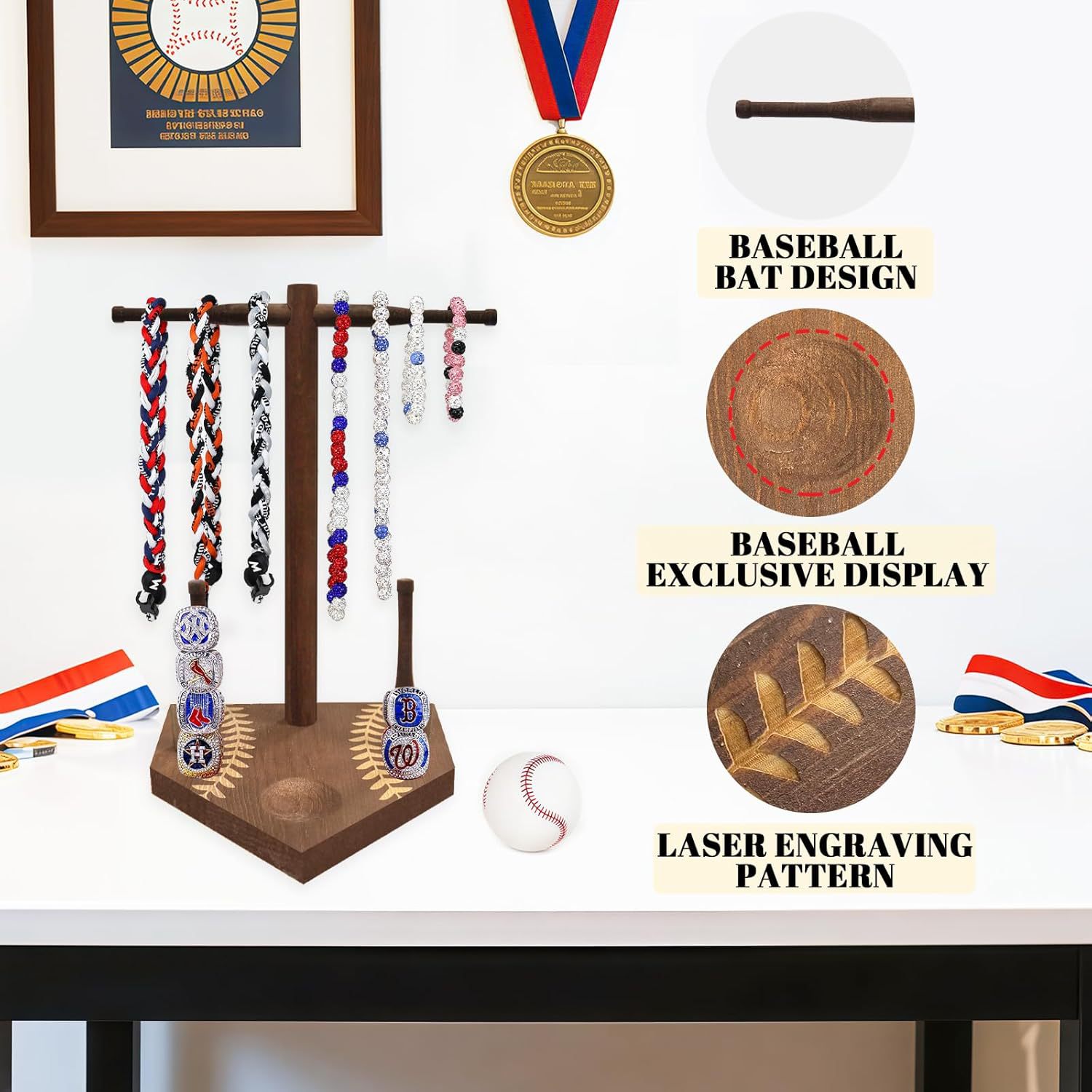 实木冠军戒指架木质冠军戒指展示架桌面滴水项链收纳架木质首饰架