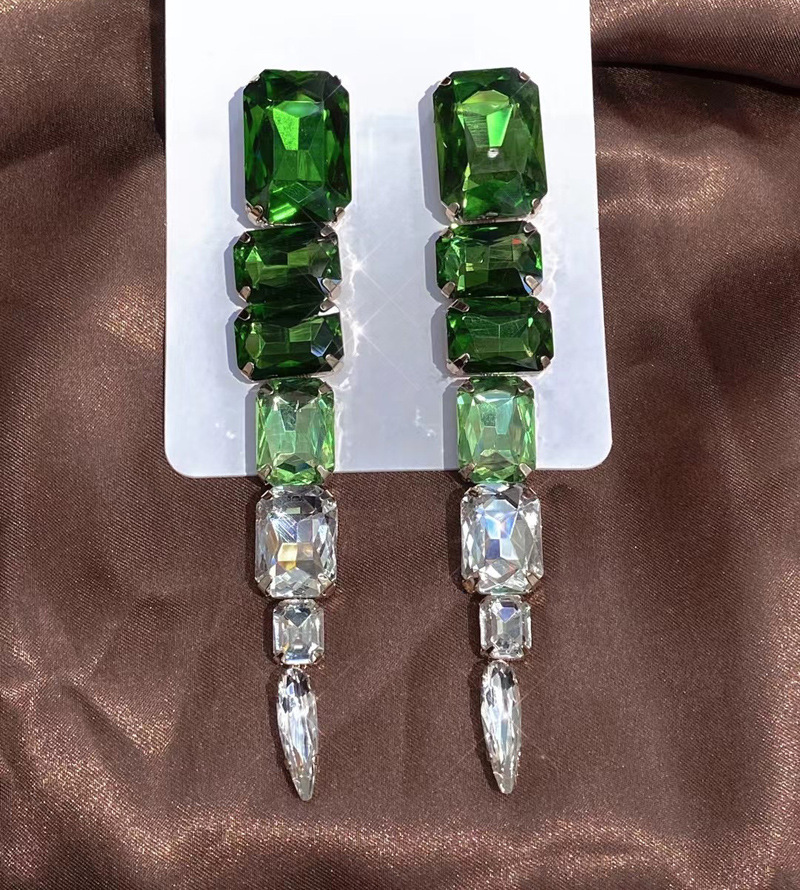 50g Weight Artificial Gemstones Inlay Material Earrings Classification Alloy Material Water Droplets Pattern Women'S Gender Plating Design Fashion Style White, Pink, Green Color Fashion Inlay Glass Rhinestone Geometric Gem Long Alloy Earrings 3