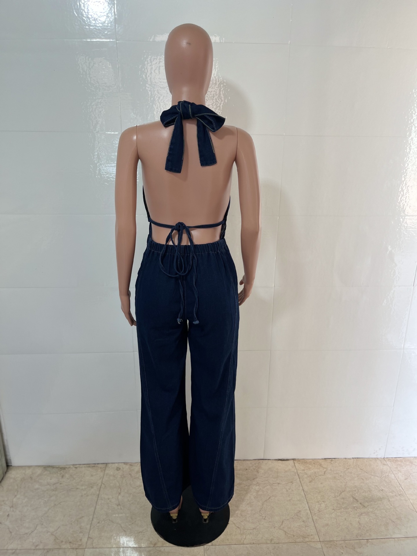 Slim Waist Washed Denim Jumpsuit Sleeveless Overall For Women American Style Straight Loose Fit_ecoleips.com