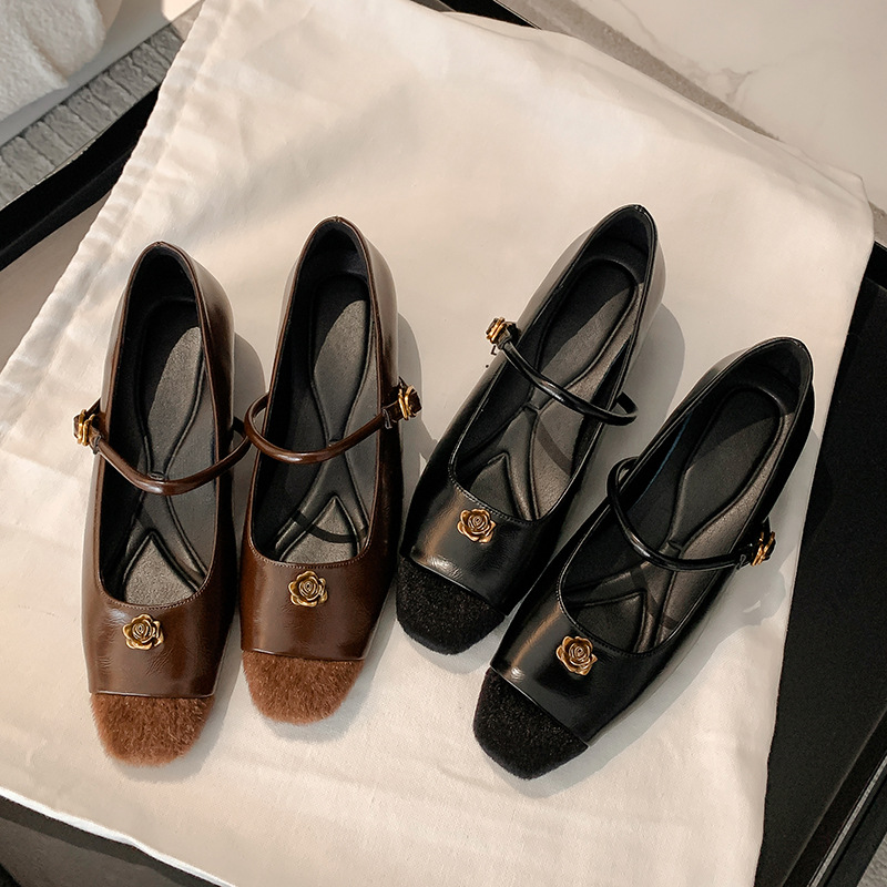 Aumento de altura interior de 5cm zapatos simples pequeños fragrantes camellia marizhen zapatos de mujer con temperamento retro zapatos de noche