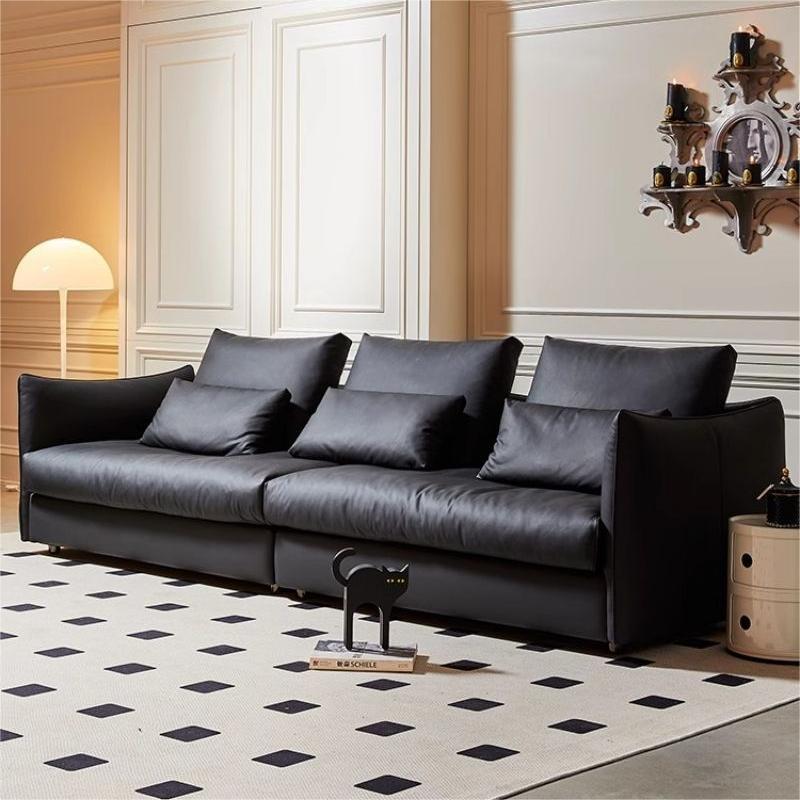 Italiano vintage jungle sofá de cuero, cabeza de cuero medieval estilo negro diseñador de sala de estar combinación de sofá de cuero