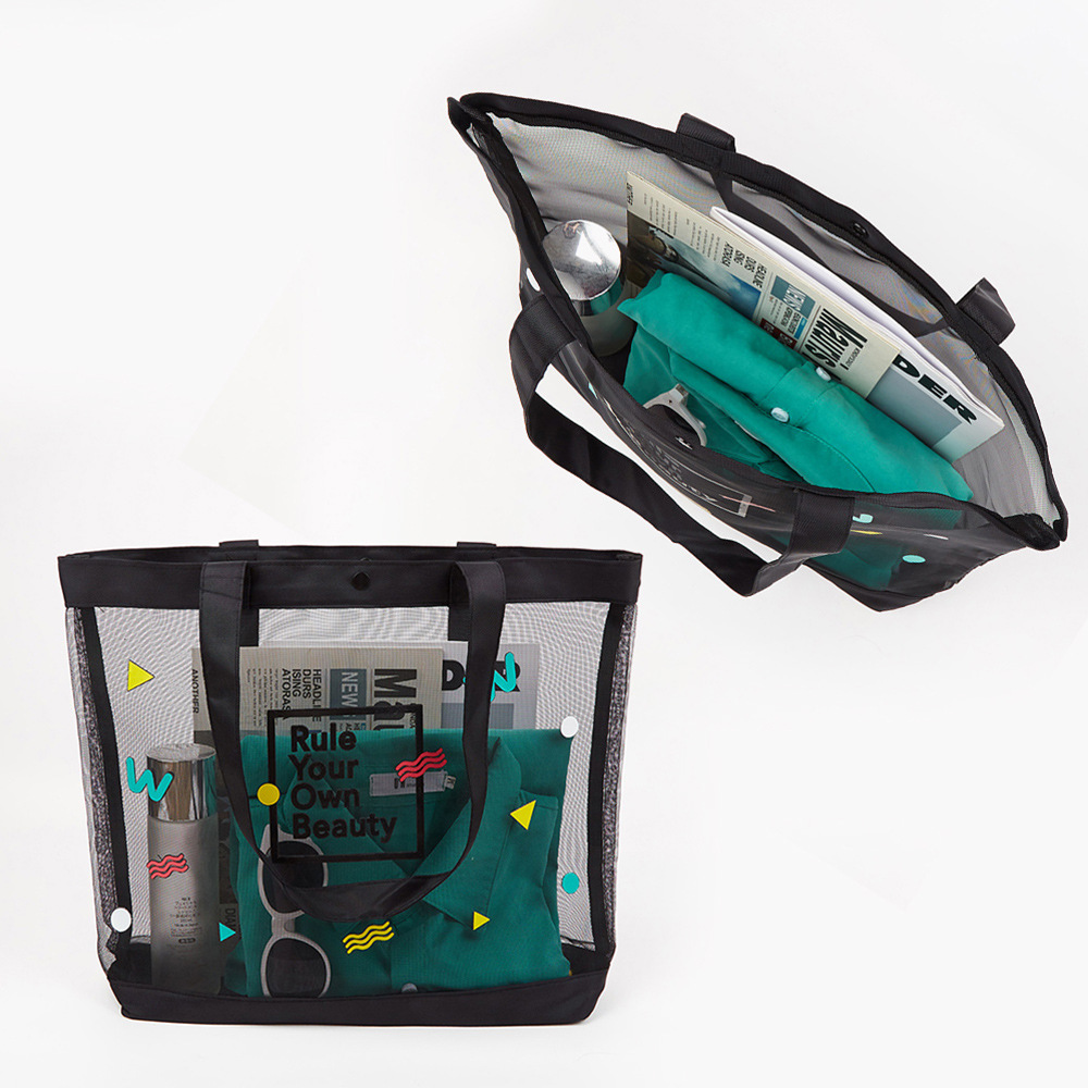 Bolso de gran capacidad al por mayor de fábrica diseño original bolsa de asas de material de malla bolsa de hombro se puede imprimir logo