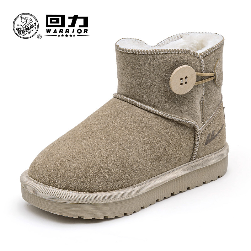 Botas de nieve para niños de color sólido con botones de cilindro medio fáciles de quitar y usar zapatos de algodón caliente con botas de lana para niños grandes